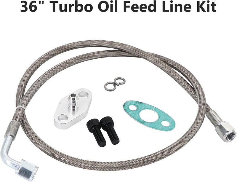 Tektall 4AN Turbo Oil Feed Line 36" Turbo Feed Line Length Stainless Steel Braided 4AN Pressure Stainless Remote Turbocharger 90 Degree End Straight Hose End, Line Fitting Included - Image 3